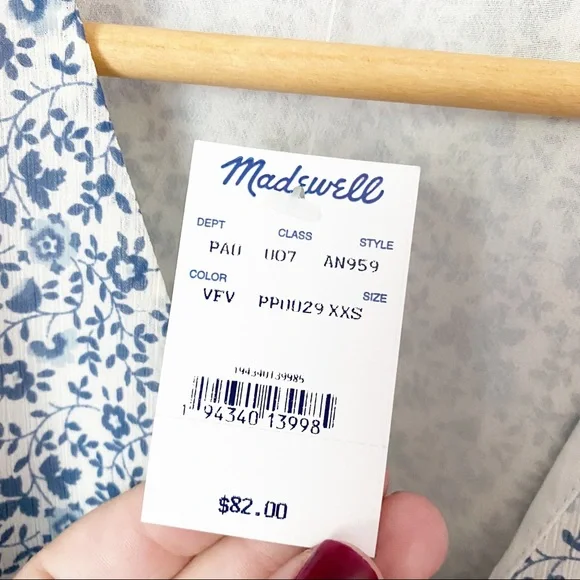 Madewell Ruffle Sleeve Georgette Peplum Top Floral Vintage Parchment XXS NWT - Picture 7 of 12